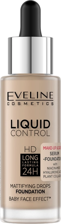 Fondatinë për femra Eveline Cosmetics Liquid Control HD Mattifying 035 Natural Beige 32ml