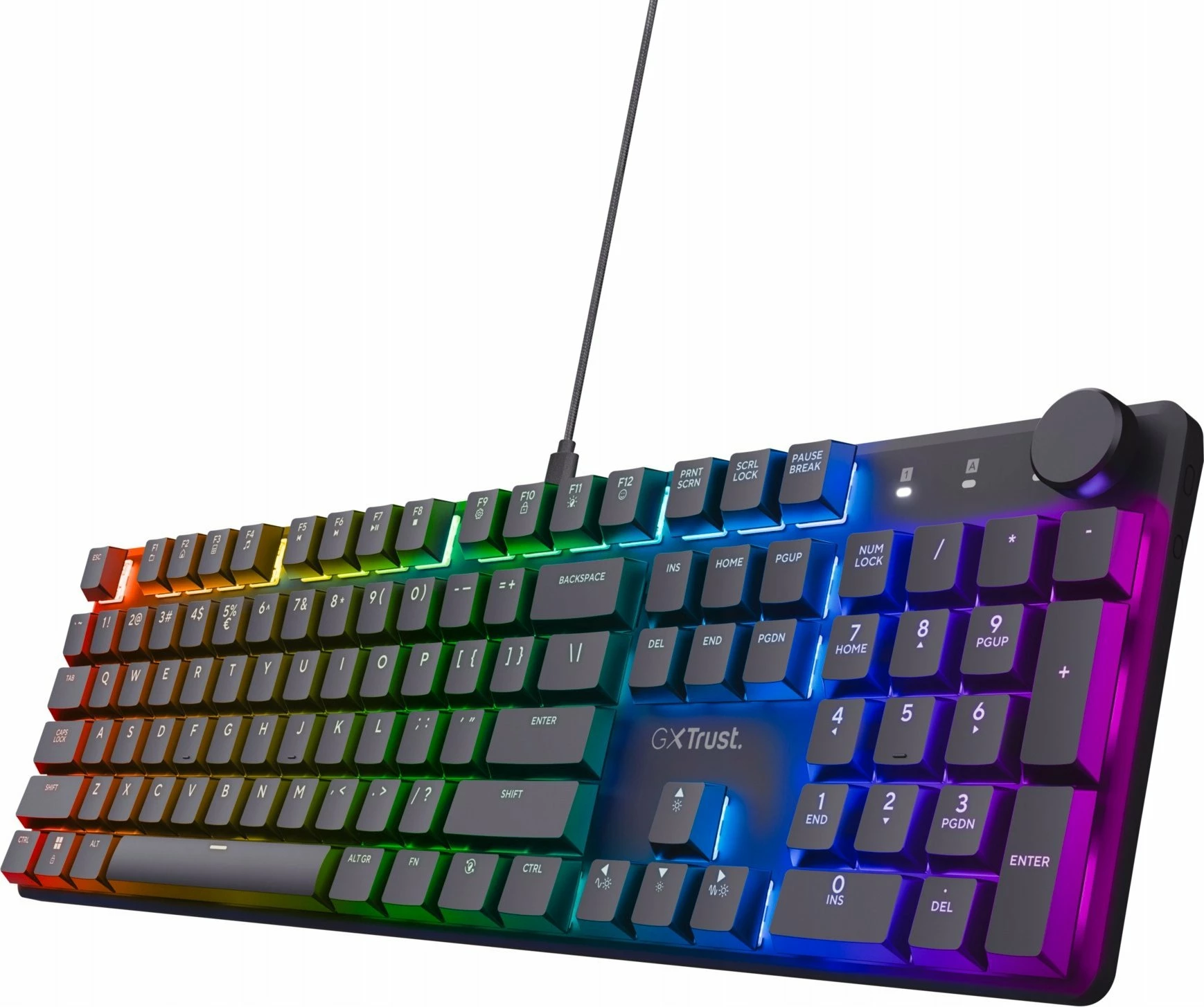 Tastierë gaming mekanike Trust GXT 866 Torix (24910), full-size 104 tasta, layout US, RGB, USB me kabllo të ndashme, e zezë
