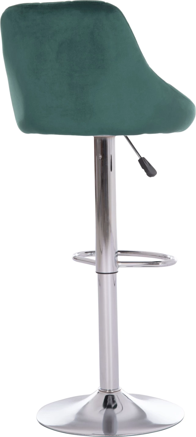 Karrige për bar ROSE, bazë dhe sustë kromi, kadife jeshile cypress, 48x45x105cm, set prej 2 copë