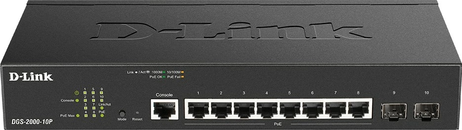 Switch D-Link DGS-2000-10P, 8 porta Gigabit, 2 porta SFP, PoE, Managed, rackmount, i zi