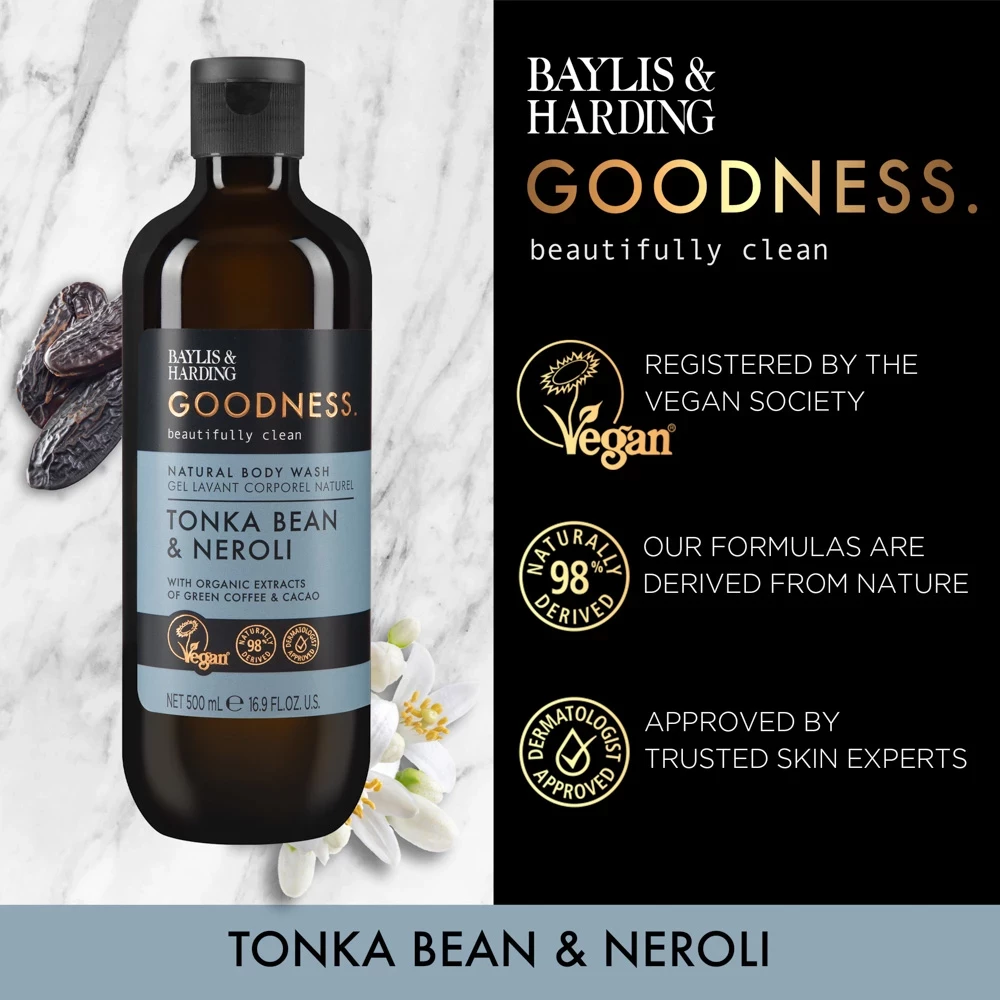 Xhel për dush Bayliss & Harding GOODNESS TONKA BEAN & NEROLI, 500 ml 