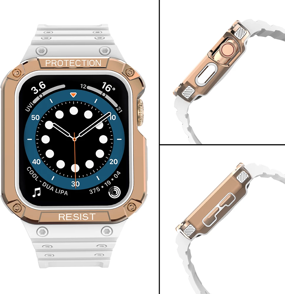Rrip me kasë të blinduar për Apple Watch Hurtel, 41/40/38mm, Bardhë/Ari i zbehtë