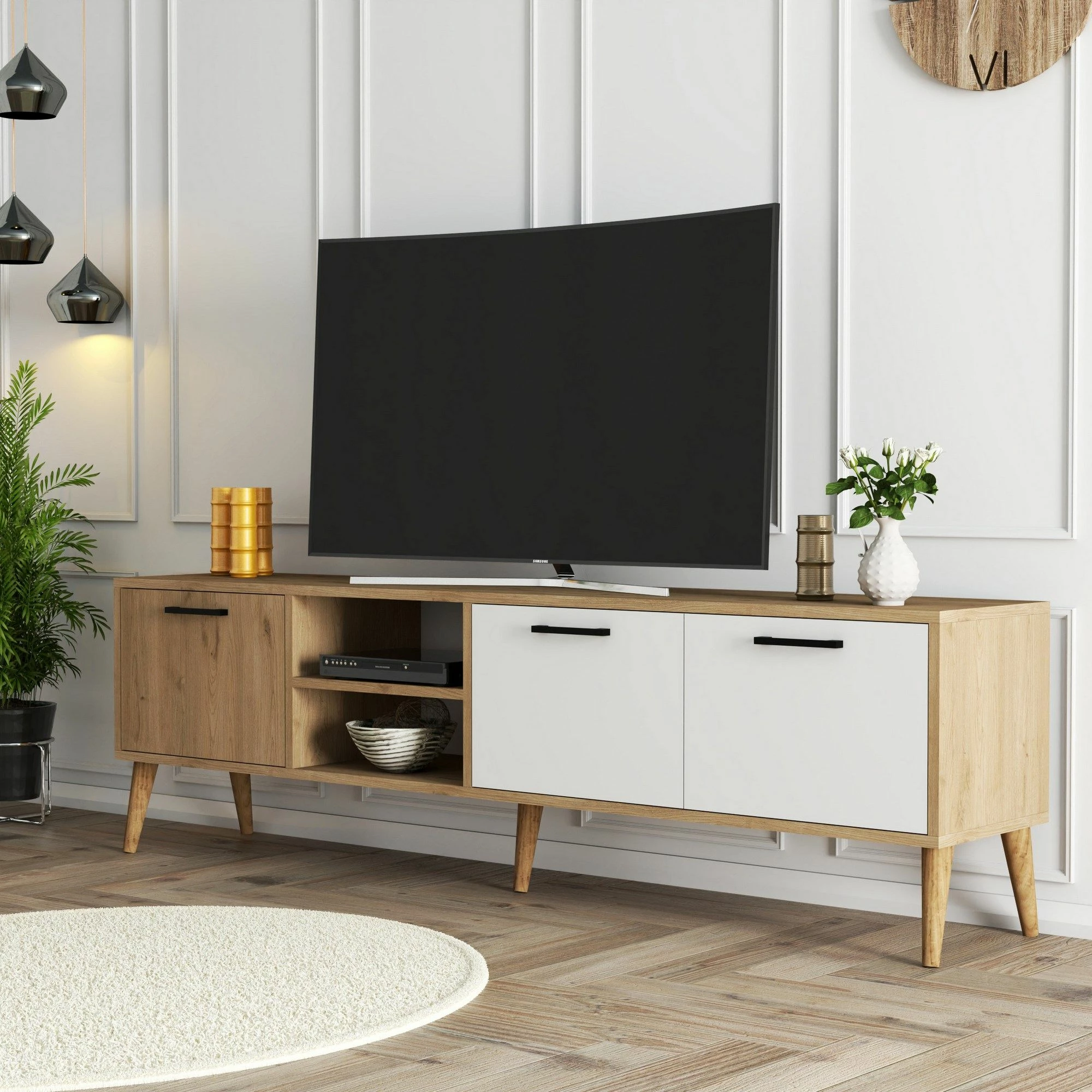 Komodë TV Hanah Home, Exxen - 1585, ngjyrë lis dhe e bardhë
