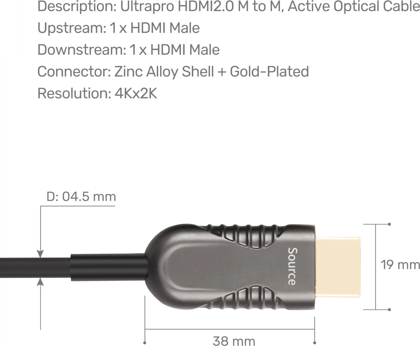 Kabull HDMI 2.0 AOC Unitek, 4K 60Hz, 100m, ngjyrë e zezë