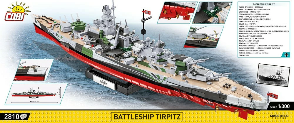 Set ndërtimi Cobi Klocki Battleship Tirpitz, 2810 pjesë, plastikë, Historical Collection