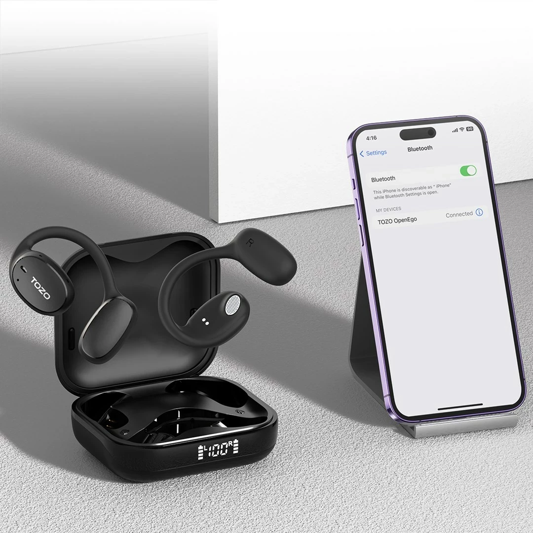Kufje TOZO OpenEgo TWS Bluetooth, USB Type-C, Zezë