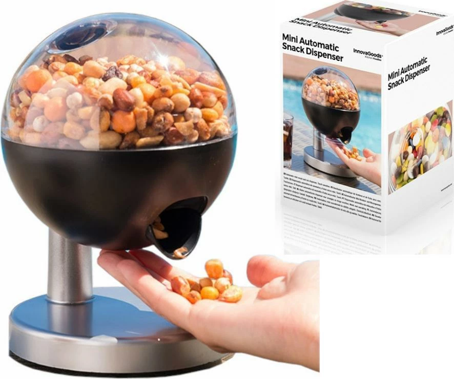 Dispenser automatik për karamele dhe fruta të thata InnovaGoods V0100914, me sensor prekës, 3x AAA, e zezë/argjendtë
