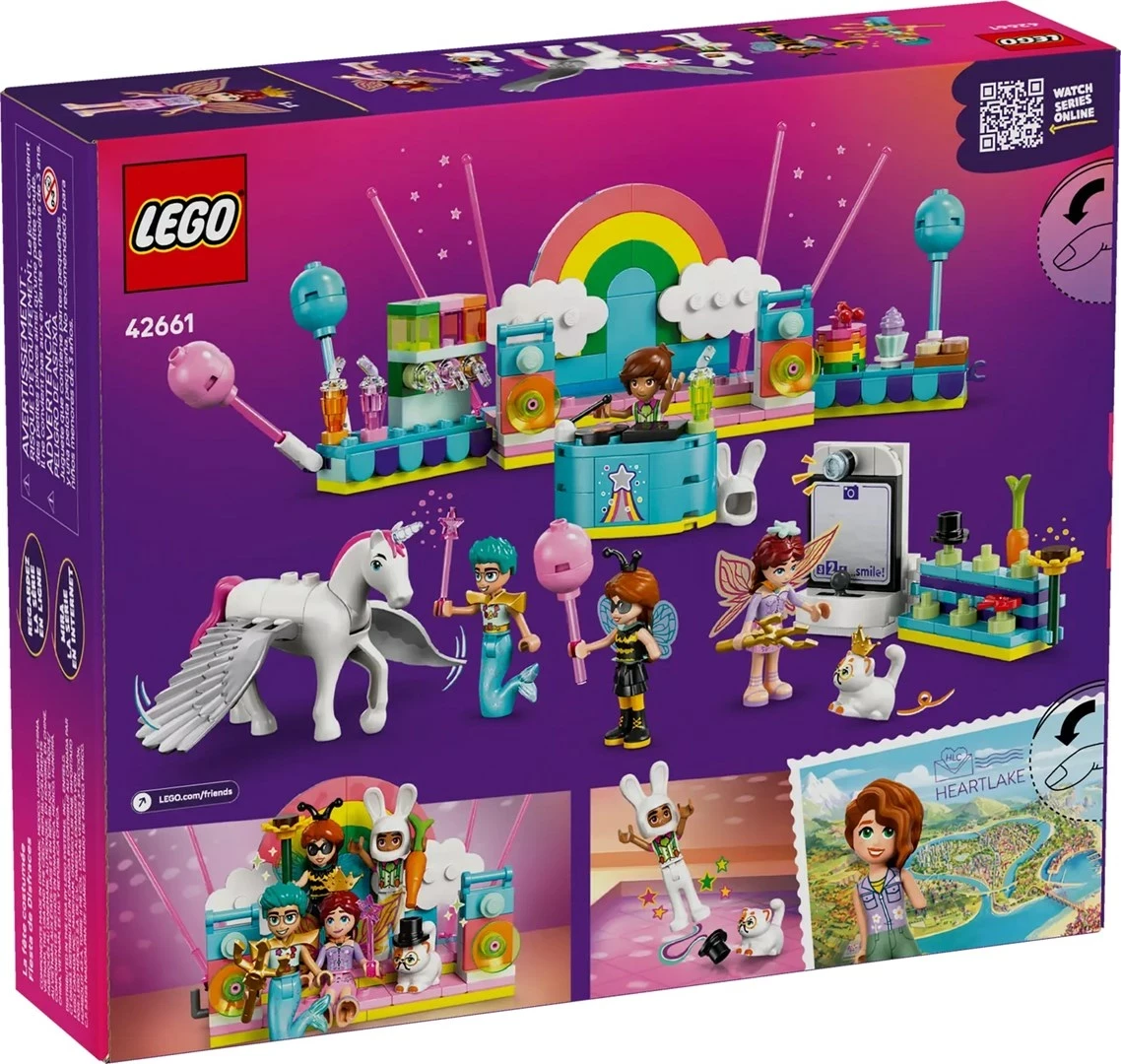 Set lodrash LEGO Friends 42661, 261 pjesë, me 5 minifigura, Party me njëbrirësh dhe zanë