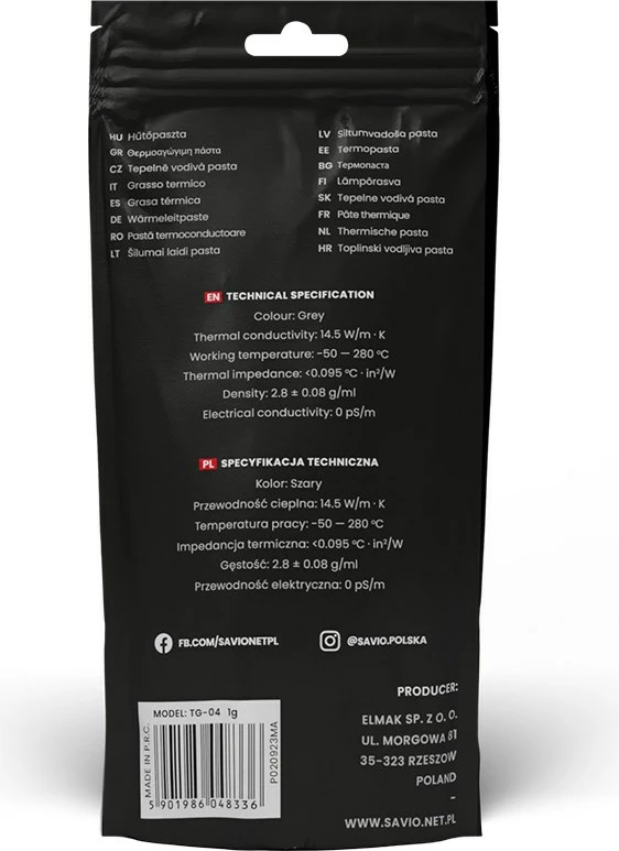 Pasta termoizoluese Savio TG-04, 14.5 W/m-K, 1g