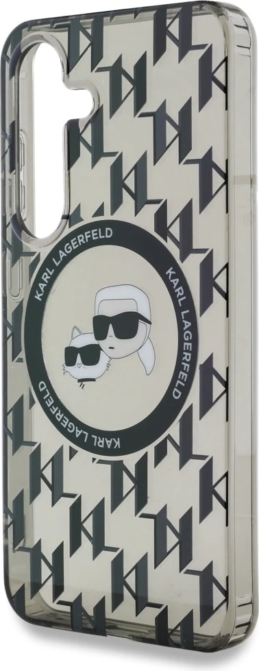 Mbështjellës Karl Lagerfeld Button Karl&Choupette Heads On KL Pattern MagSafe për Samsung Galaxy S25, zi