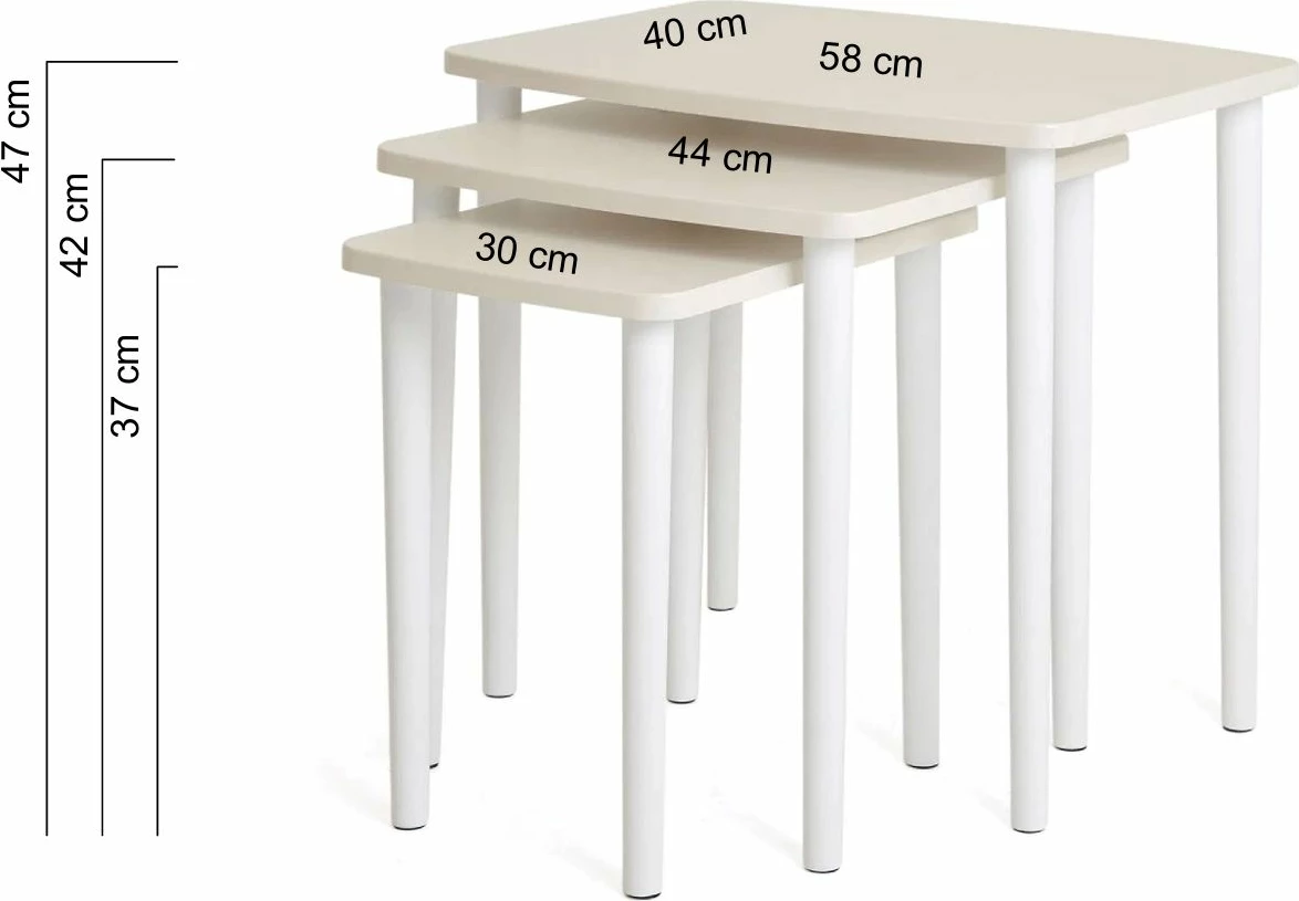 Set tavolinash ndihmëse të mbivendosura, krem, Skye Decor, Tuval 061, 3 copë