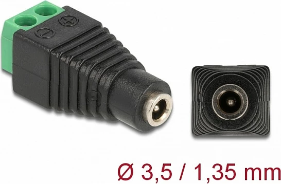 Adapter DC DeLOCK 1.35 x 3.5 mm (femër) në bllok terminal 2-pin, zi/jeshil