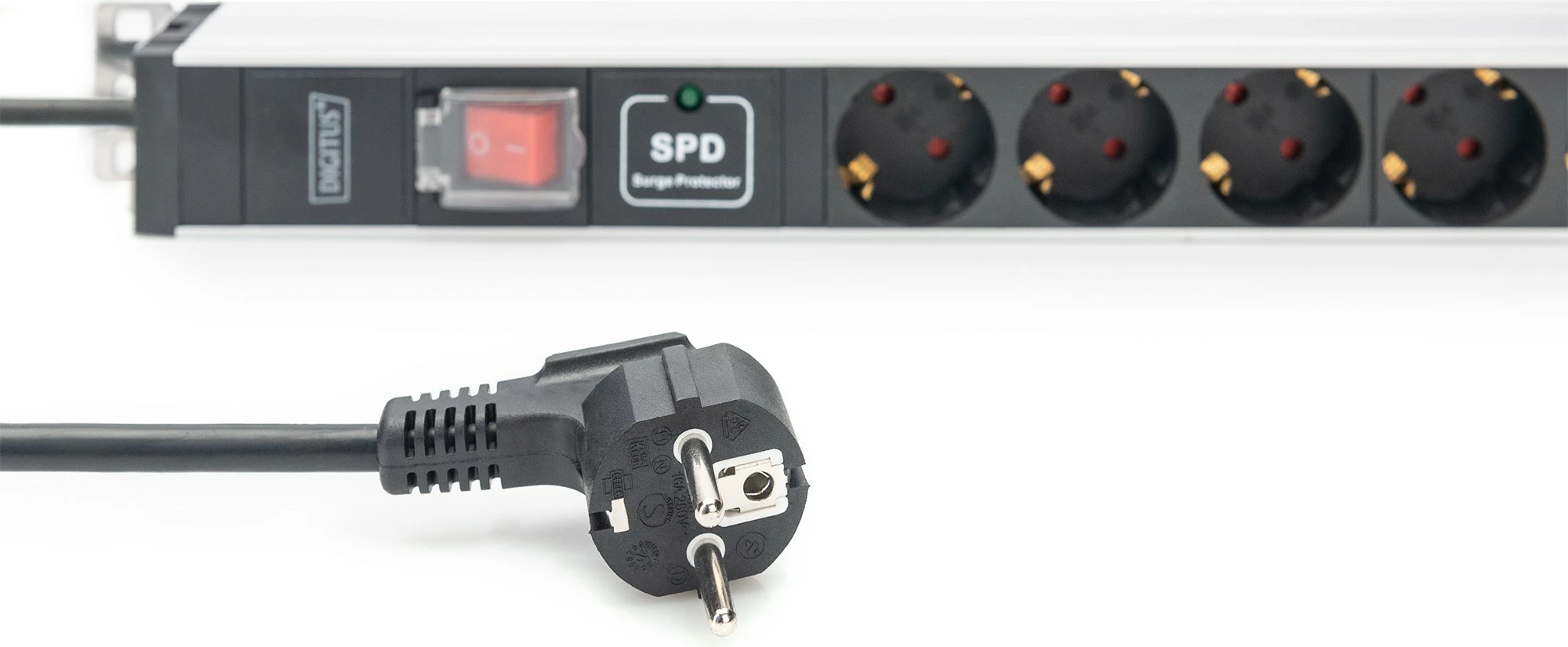 Prizë rack Digitus PDU 1U, 5x Schuko, 16A, alumini, mbrojtje nga mbingarkesa