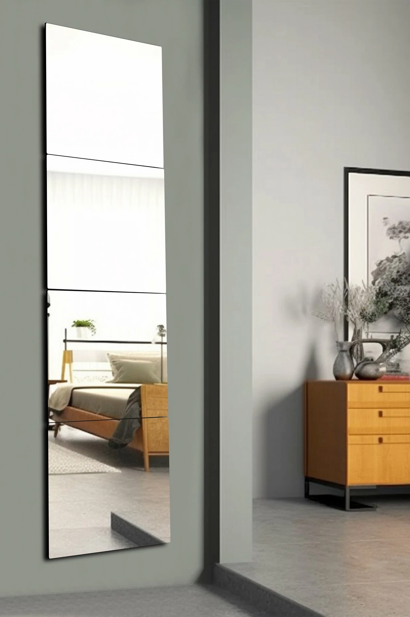 Pasqyrë drejtkëndëshe Hanah Home, argjendtë, 40x160cm, 4 copa
