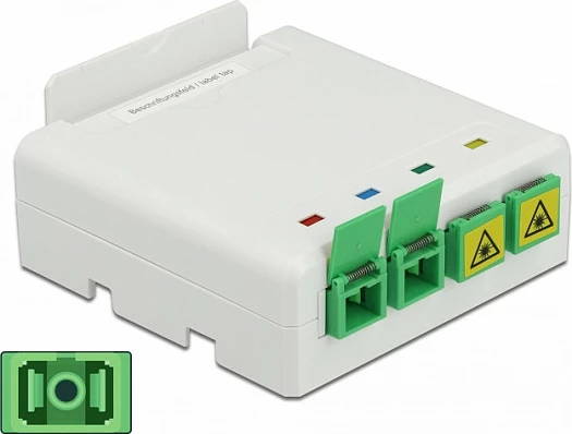 Kuti lidhëse fibër optike DeLOCK, DIN Rail, 4x SC Simplex / LC Duplex, ABS, 80x80x29 mm, e bardhë