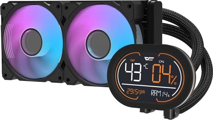Kasë ftohëse me ujë për CPU Darkflash DH240D, ARGB, Ekran LED, e zezë