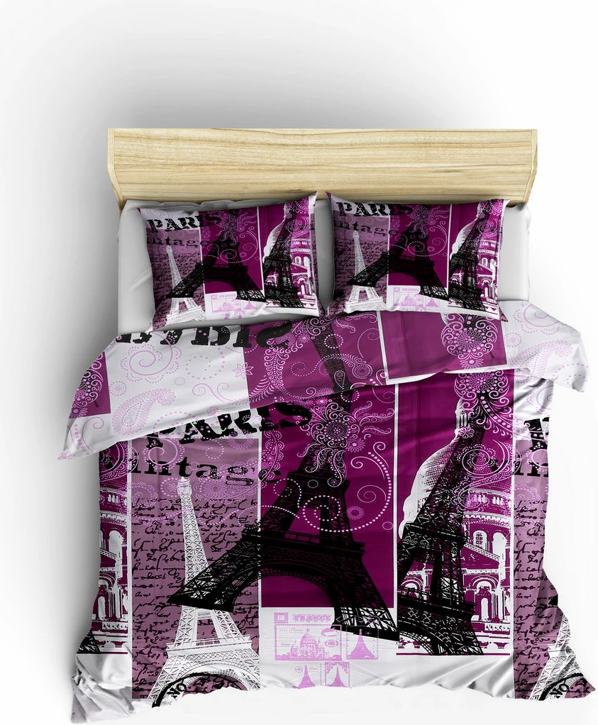 Set mbulesë për jorgan king size, L'essentiel, Paris, ngjyrë e bardhë, fuchsia, e zezë