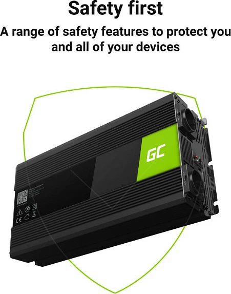 Inverter për veturë Green Cell INV21, 24V në 230V, 6000W, 2x USB PD, i zi