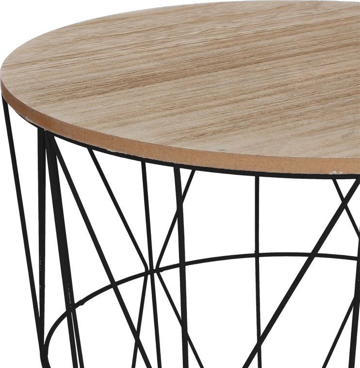 Tavolinë anësore Kumi, sipërfaqe tavoline MDF lisi dhe metal i zi D40x41cm