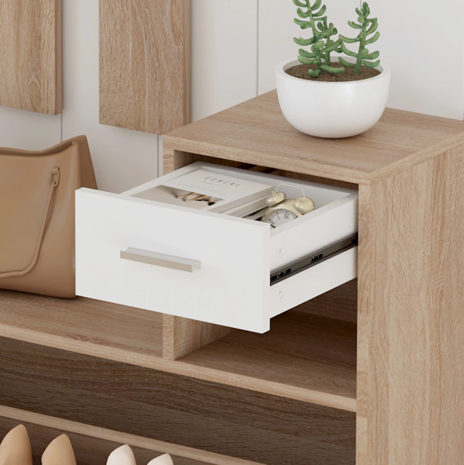 Set për hyrje me pasqyrë GORN FH2473.04 melaminë në ngjyrë Sonama-Bardhë 90x24x190Hcm