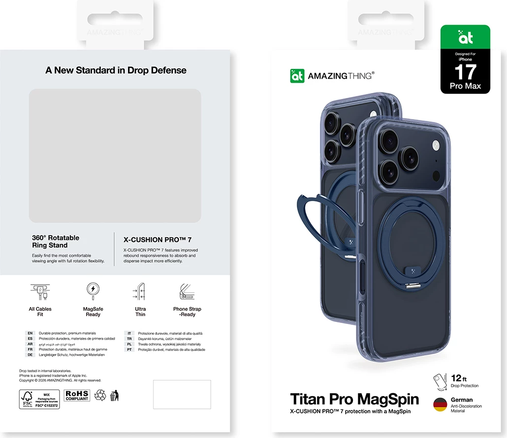 Mbështjellës AmazingThing Titan Pro MagSpin për iPhone 17 Pro Max, MagSafe, Kaltër