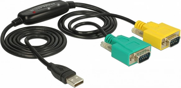 Kabllo adaptor USB-A në RS-232 (DB9) DeLOCK 63466, 1.5 m, 2x DB9, e zezë/jeshile/verdhe