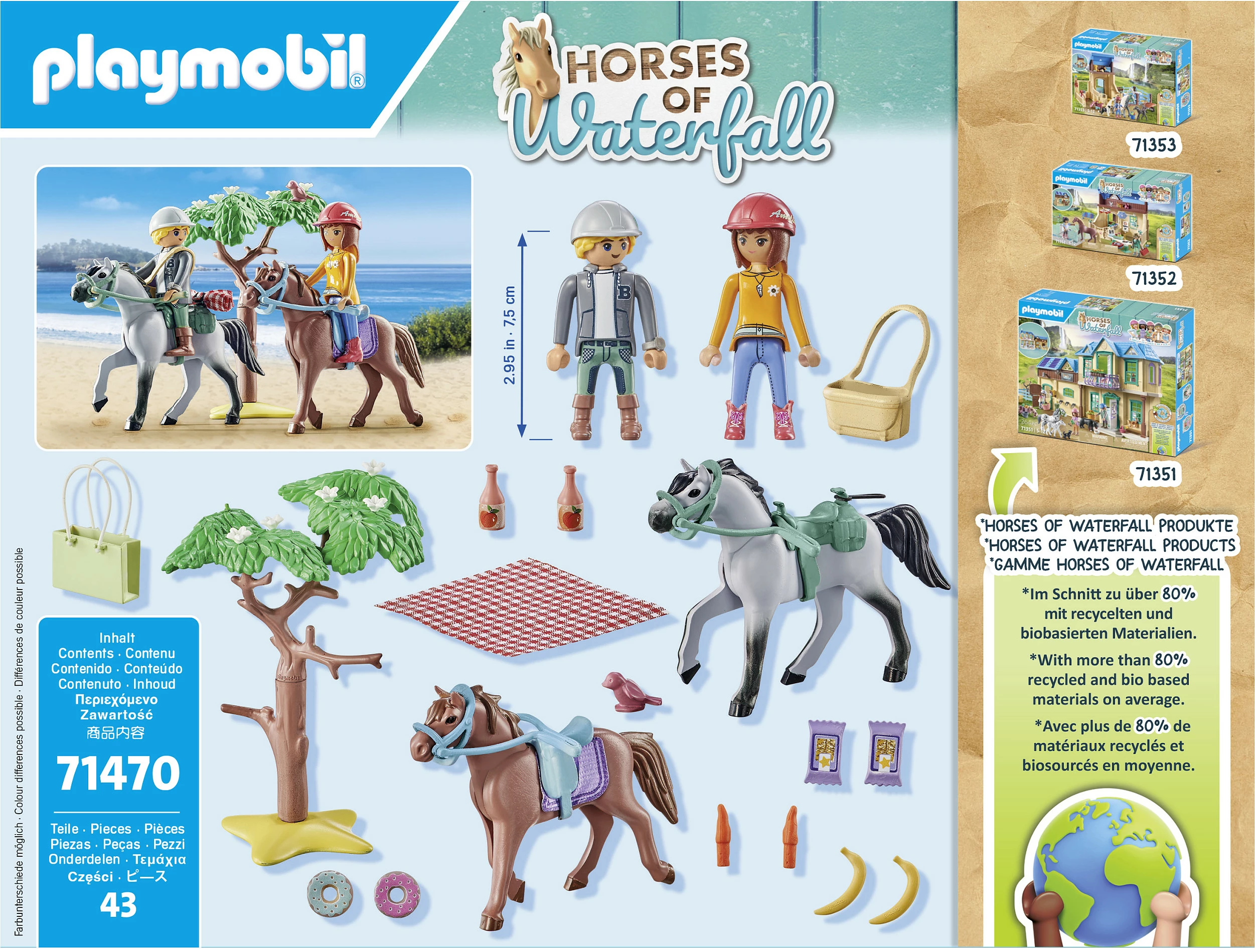 Set lodrash Playmobil Horses of Waterfall 71470, 2 figura e 2 kuaj, shumëngjyrësh