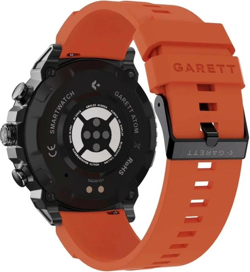 Smartwatch Garett Atom 1.43\" AMOLED, Bluetooth thirrje, IP68, 370 mAh, iOS/Android, e zezë, set me rrip silikoni shtesë