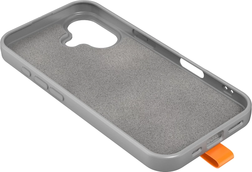 Mbështjellës silikoni ONASI për iPhone 17 Pro, MagSafe, me rrip, gri-portokalli