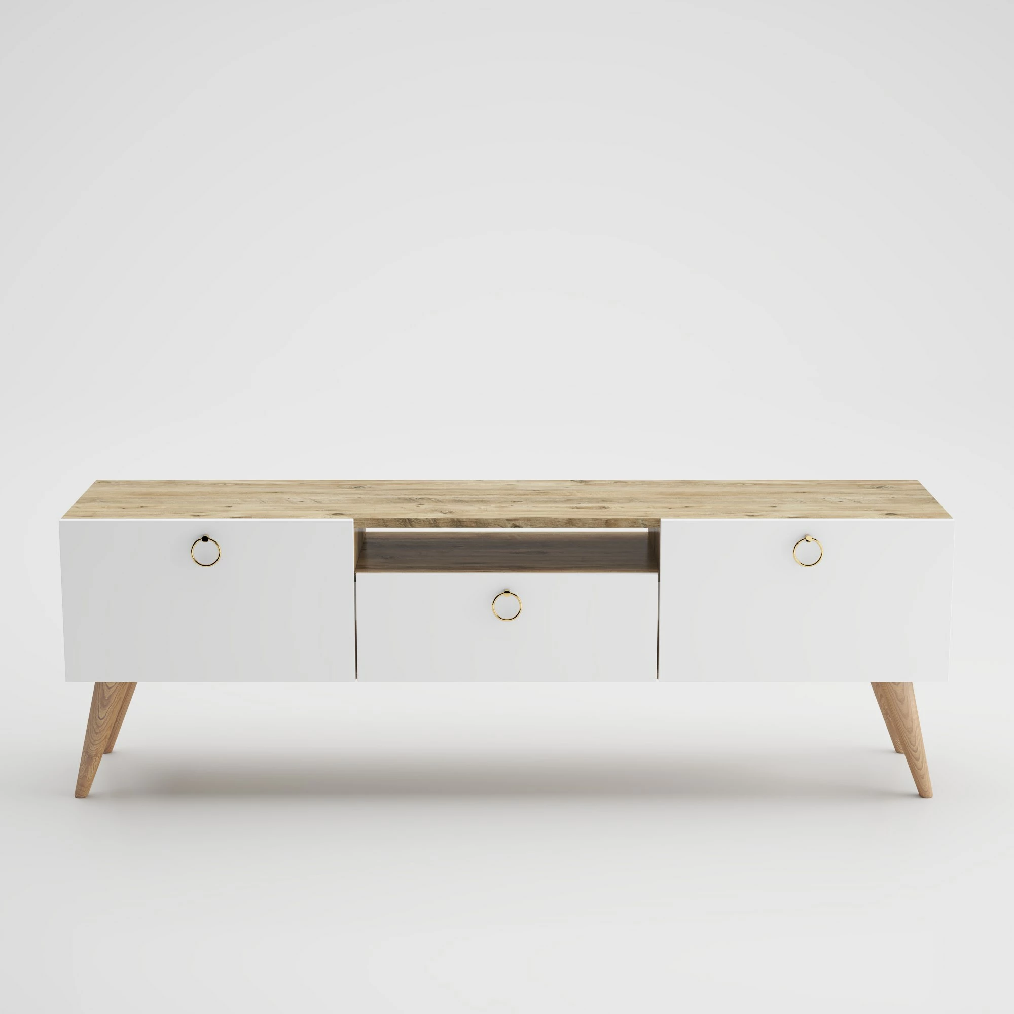 Komodë TV Skye Decor, ngjyrë lis dhe e bardhë, Ece