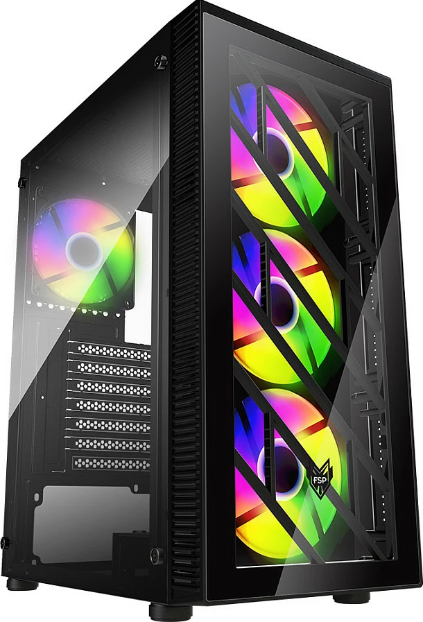 Kasë FSP CMT192, Midi Tower, PC, ATX, micro ATX, Mini-ITX, SPCC, Tempered glass, Multi, Black