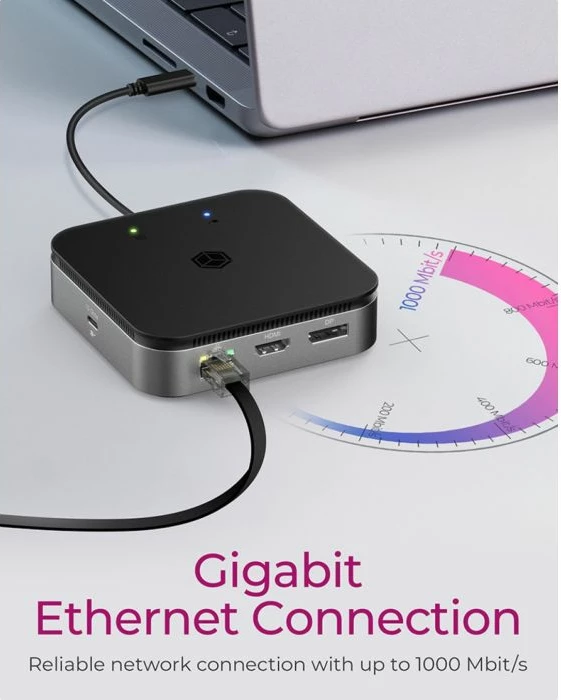 Docking station ICYBOX IB-DK408-C41 USB4 7në1 dual video 60W Power Delivery, antracit