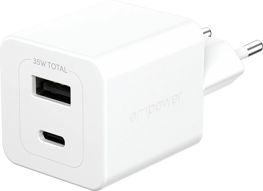 Karikues PanzerGlass empower Turbo 35W, USB-C + USB-A, EU Plug, i bardhë