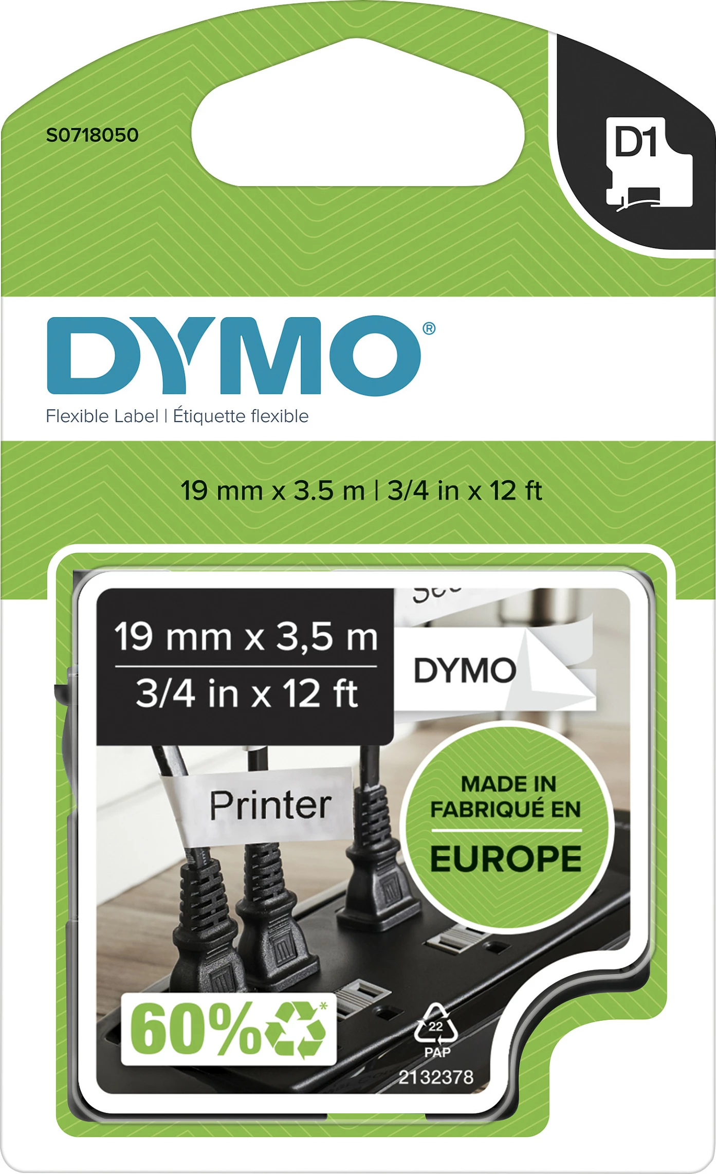 Shirit etiketues Dymo D1 Original Nylon S0718040, 12mm x 3.5m, zi në të bardhë