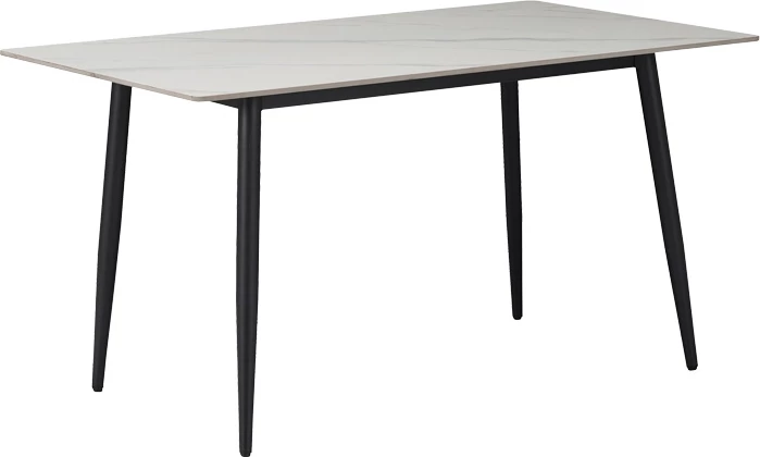 Set tavoline me karrige Gustas-Nely, gur i sinterizuar, lëkurë artificiale antracit, 5 copë, ngjyrë mermeri e bardhë, 120x60x75cm