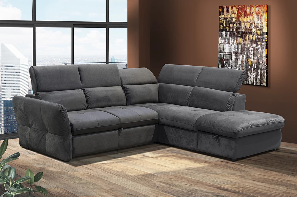 Kënd divan shtrat Monserat, antracit, këndi djathtë, 254x224x90cm