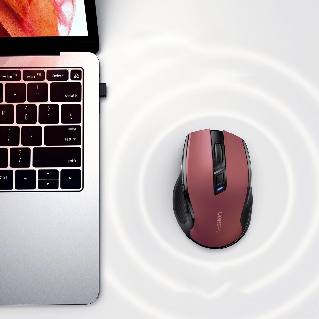 Maus pa tela Ugreen MU006, optik, 4000 DPI, Bluetooth 5.0/USB, Kuq