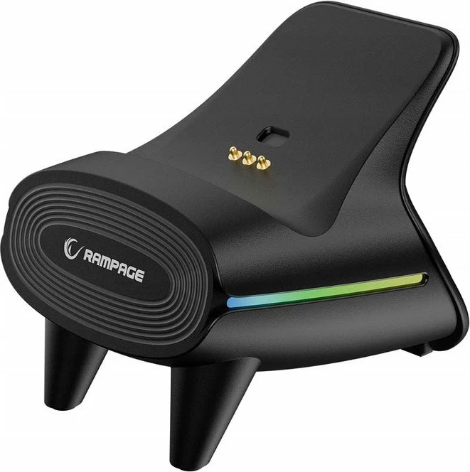Kontroller lojërash Rampage Hydra Pro (HYDRAPRO-BLACK), RGB, Bluetooth/2.4GHz/USB, me stacion karikimi, i zi