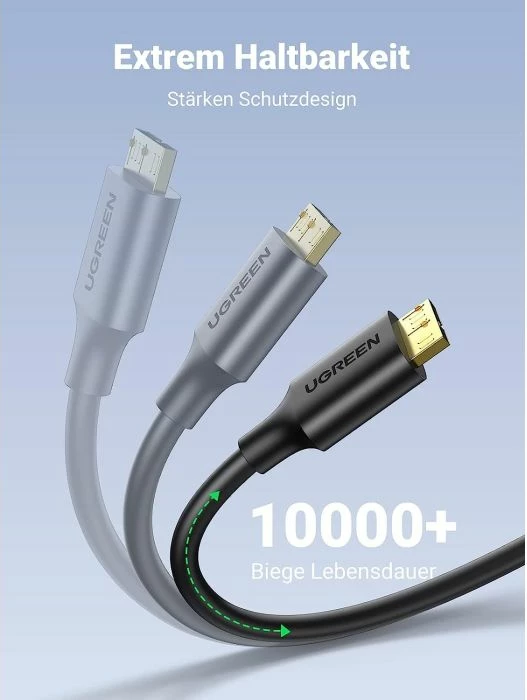 Kabllo USB 3.0 UGREEN 10841 USB-A në Micro-B 1m, 5Gbps, e zezë