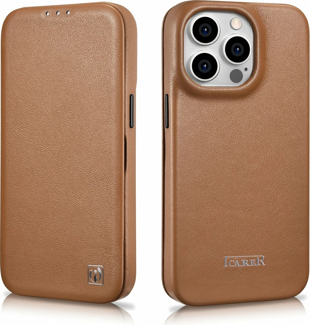 Mbështjellës iCarer CE Premium lëkurë për iPhone 14 Pro, MagSafe, kafe