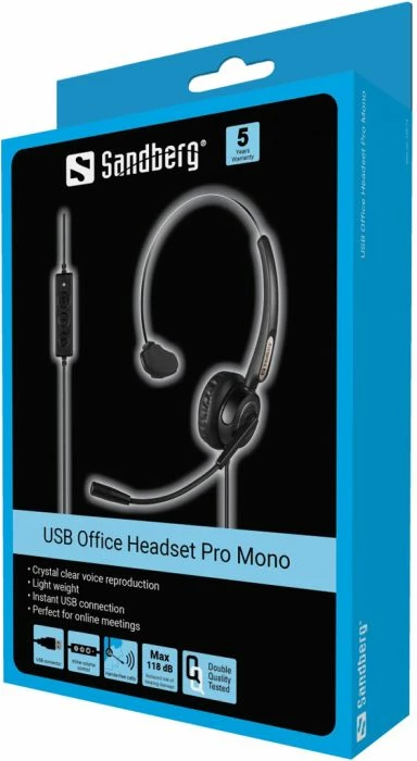 Kufje USB me mikrofon SANDBERG USB Office Headset Pro Mono 126-14, mono, kabllo 2.1 m, USB-A, të zeza