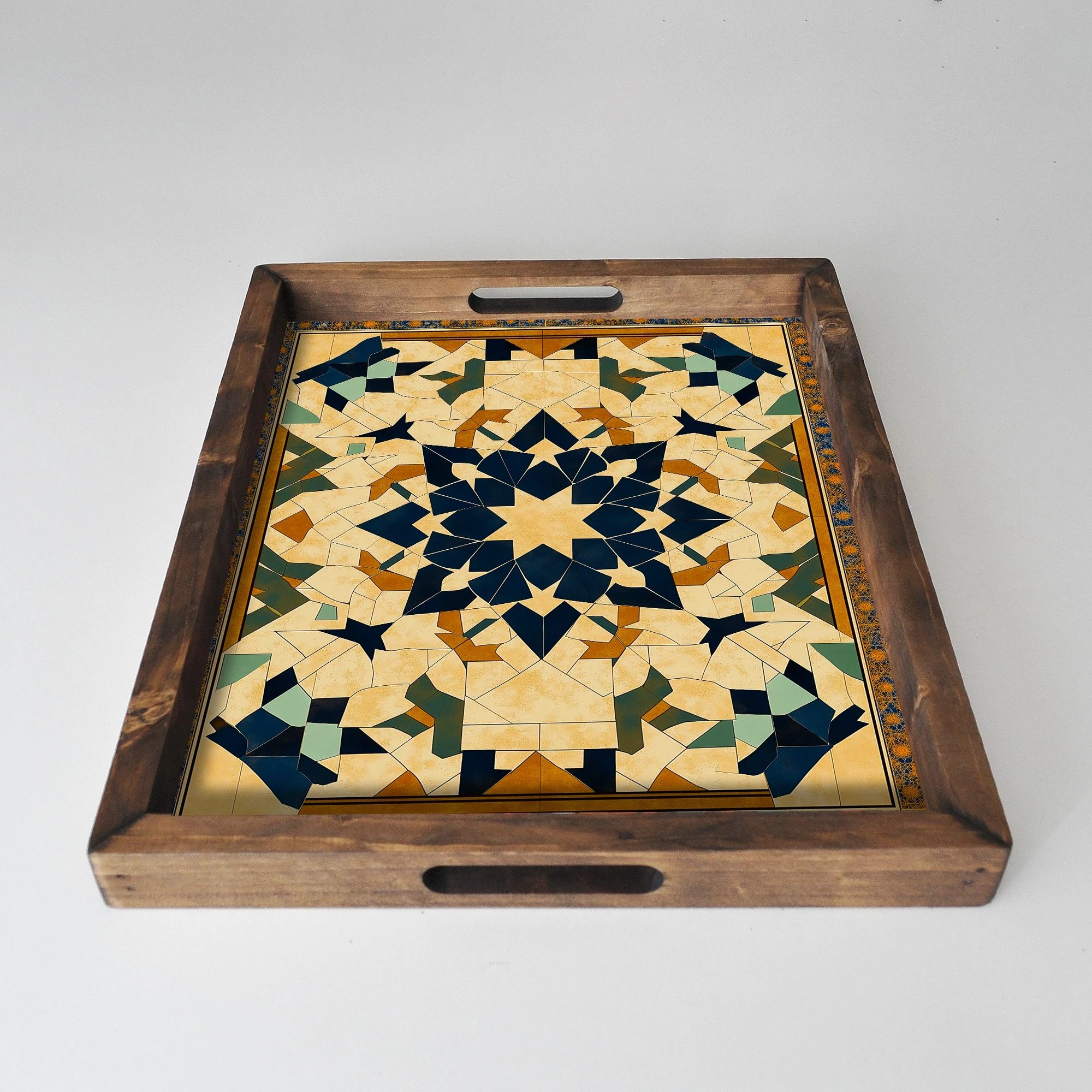 Tabaka dekorative prej druri, shumëngjyrëshe, REF012, 48x38x4cm