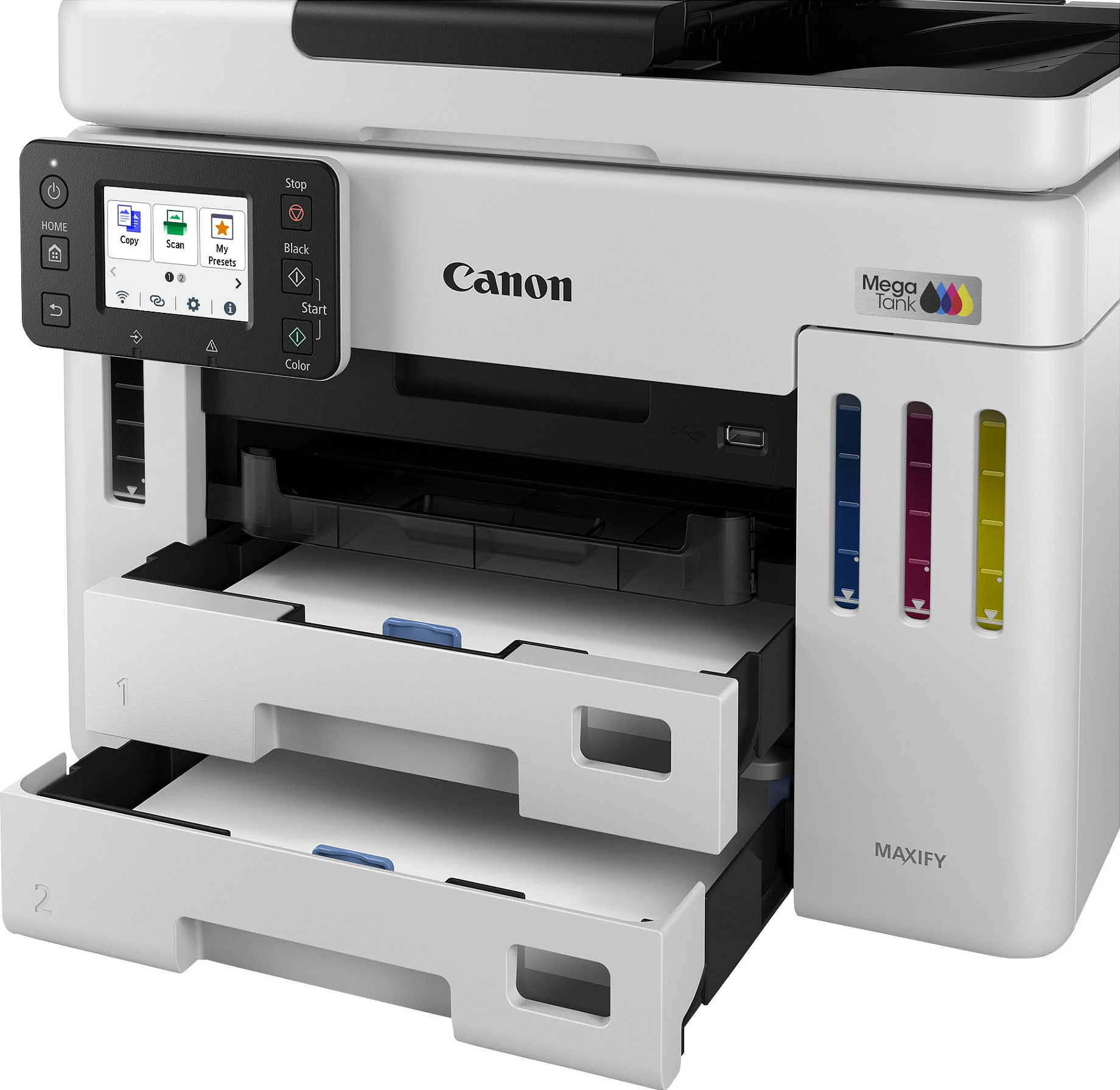 Printer multifunksional Canon MAXIFY GX7150, Inkjet MegaTank, A4, duplex, ADF 50 fletë, Ethernet, bardhë/zi