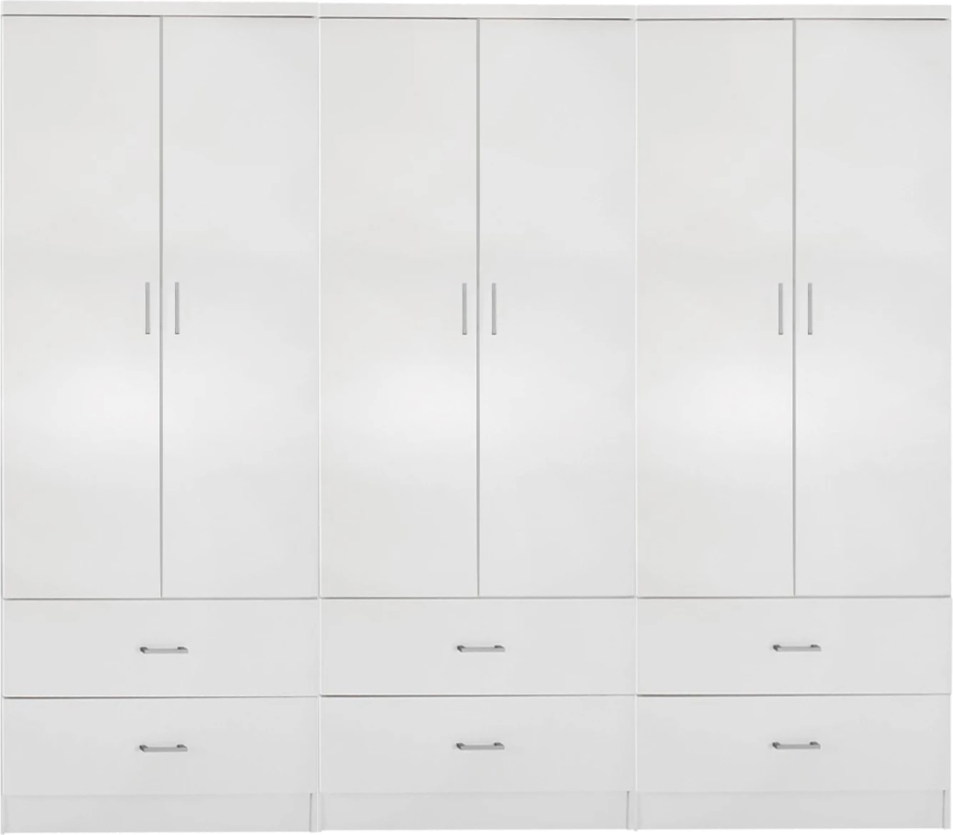 Gardërobë REINA 6-fletëshe me 6 sirtarë, FH21060.05, melaminë, ngjyrë e bardhë, 240x42x181 cm