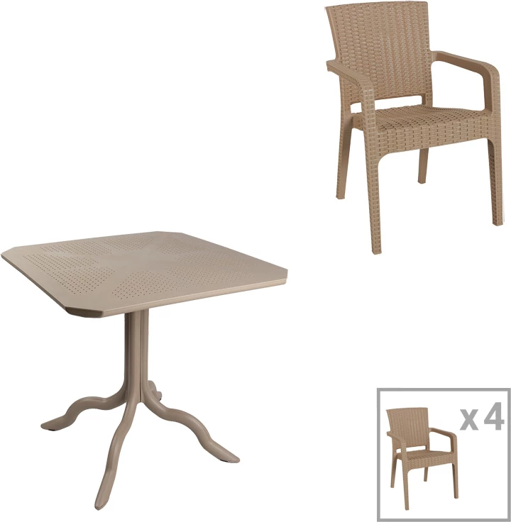 Set tavoline me karrige për terasë Icon-Halcyon, 5 pjesë, PP, ngjyrë kapuçino