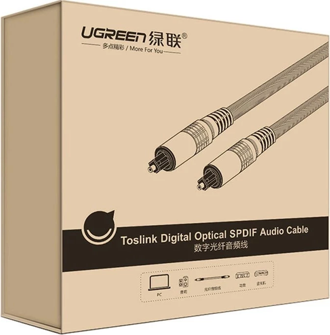 Kabllo optike audio Ugreen AV108 10539, Toslink/SPDIF, 1m, Gri