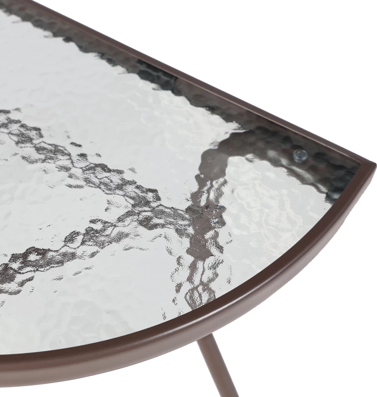 Tavolinë gjysmë-rrethore Bion, xham i valëzuar, metal, kafe-transparente, 70x40x65cm