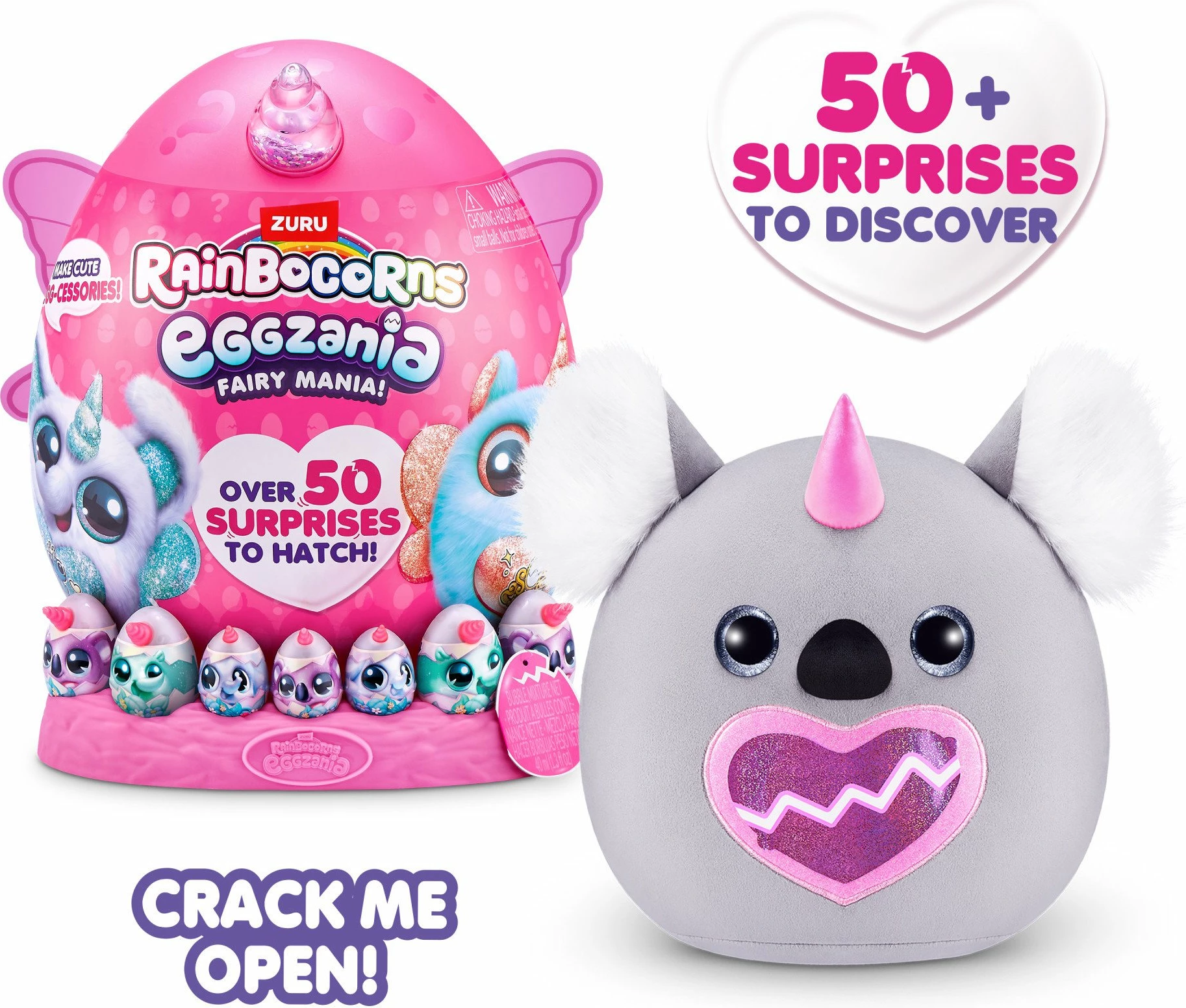 Lodër plush surprizë RAINBOCORNS Eggzania Fairy Mania S1, 50+ surpriza, model i rastësishëm, rozë/gri