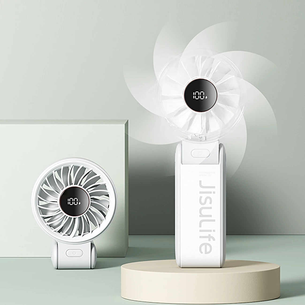 Ventilator dore Jisulife Life7 3600mAh USB-C 5 nivele, gri, set me kabllo USB-C dhe rrip