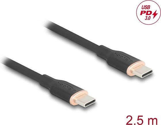 Kabllo USB-C DeLOCK 81239, USB 2.0, 2.5 m, PD 60W, e zezë